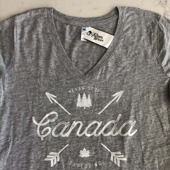 Crossed Arrows Canada Mill Tex V Neck Short Sleeve Cotton Top Heather Grey Sz M - Picture 7 of 10